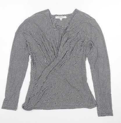 L.K. Bennett Women’s Blue Striped Wrap Blouse Size M Long Sleeve