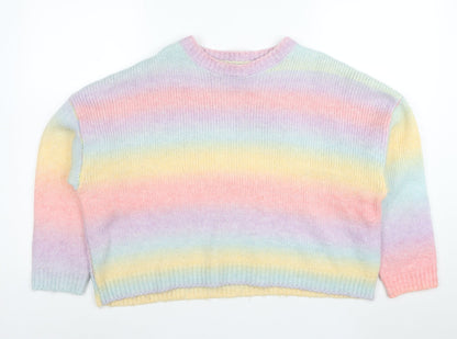 Apricot Women’s Multicoloured Rainbow Knit Jumper UK 12 Crew Neck