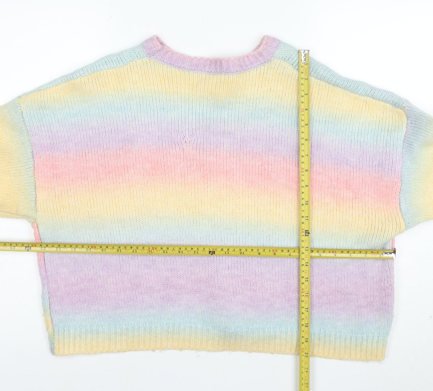 Apricot Women’s Multicoloured Rainbow Knit Jumper UK 12 Crew Neck