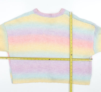 Apricot Women’s Multicoloured Rainbow Knit Jumper UK 12 Crew Neck