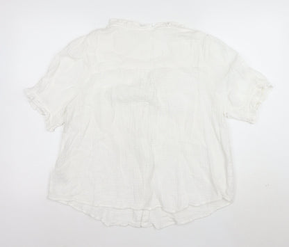 Marks and Spencer Women's Ivory Ruffle V-Neck Cotton Blouse Size 14