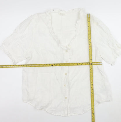 Marks and Spencer Women's Ivory Ruffle V-Neck Cotton Blouse Size 14