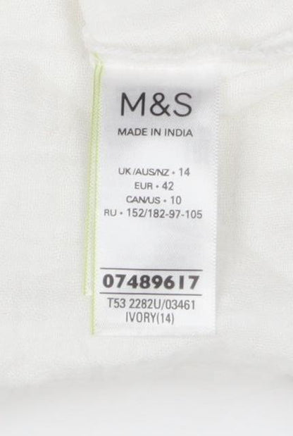 Marks and Spencer Women's Ivory Ruffle V-Neck Cotton Blouse Size 14