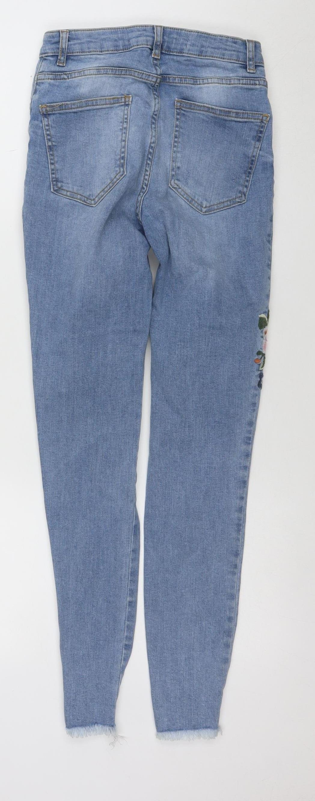 Denim Co. Women's Blue Skinny Distressed Embroidered Jeans Size 10
