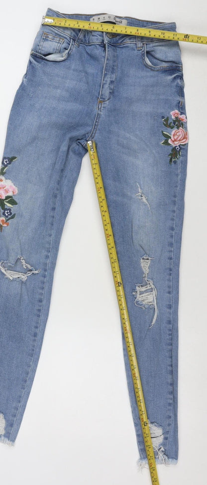 Denim Co. Women's Blue Skinny Distressed Embroidered Jeans Size 10
