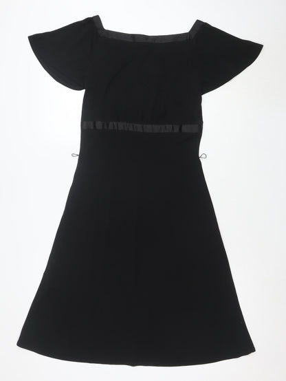 Citrine Women's Black Fit & Flare Short Sleeve Knee Length Dress Size 8