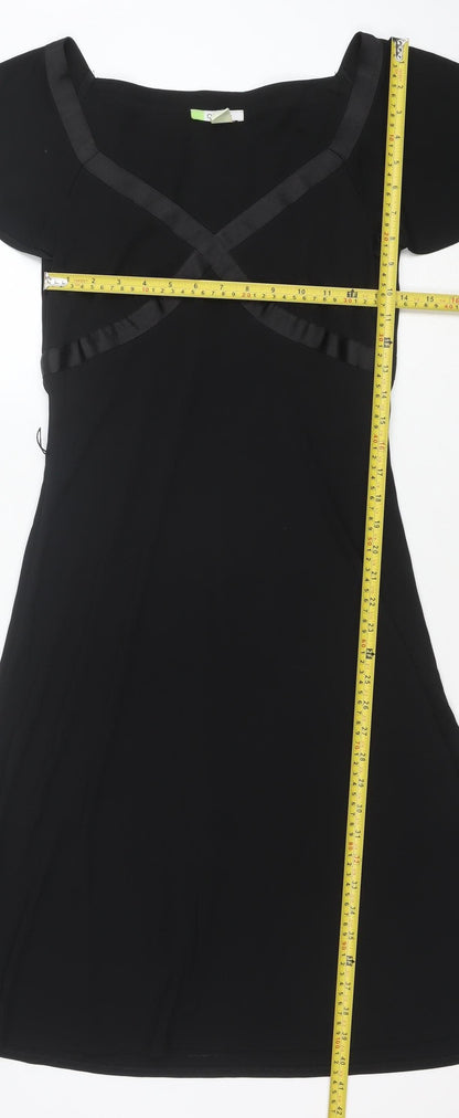 Citrine Women's Black Fit & Flare Short Sleeve Knee Length Dress Size 8