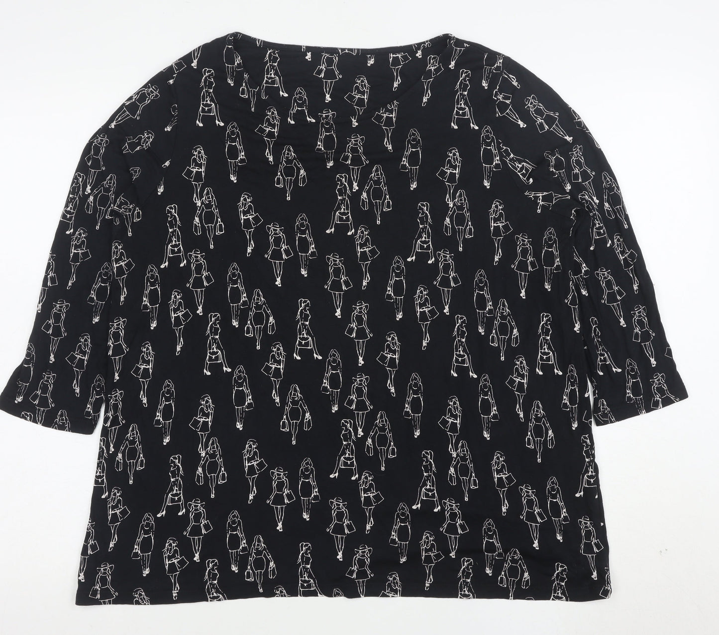 Tu Womens Black Art Print 3/4 Sleeve Jersey Top Size 14