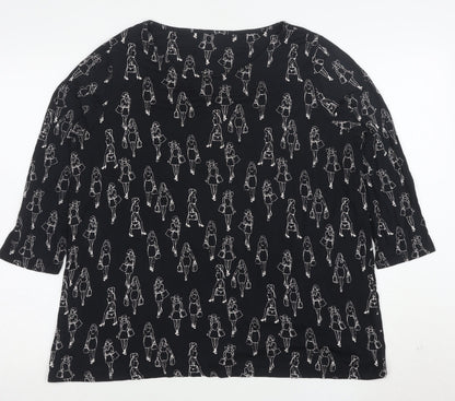 Tu Womens Black Art Print 3/4 Sleeve Jersey Top Size 14