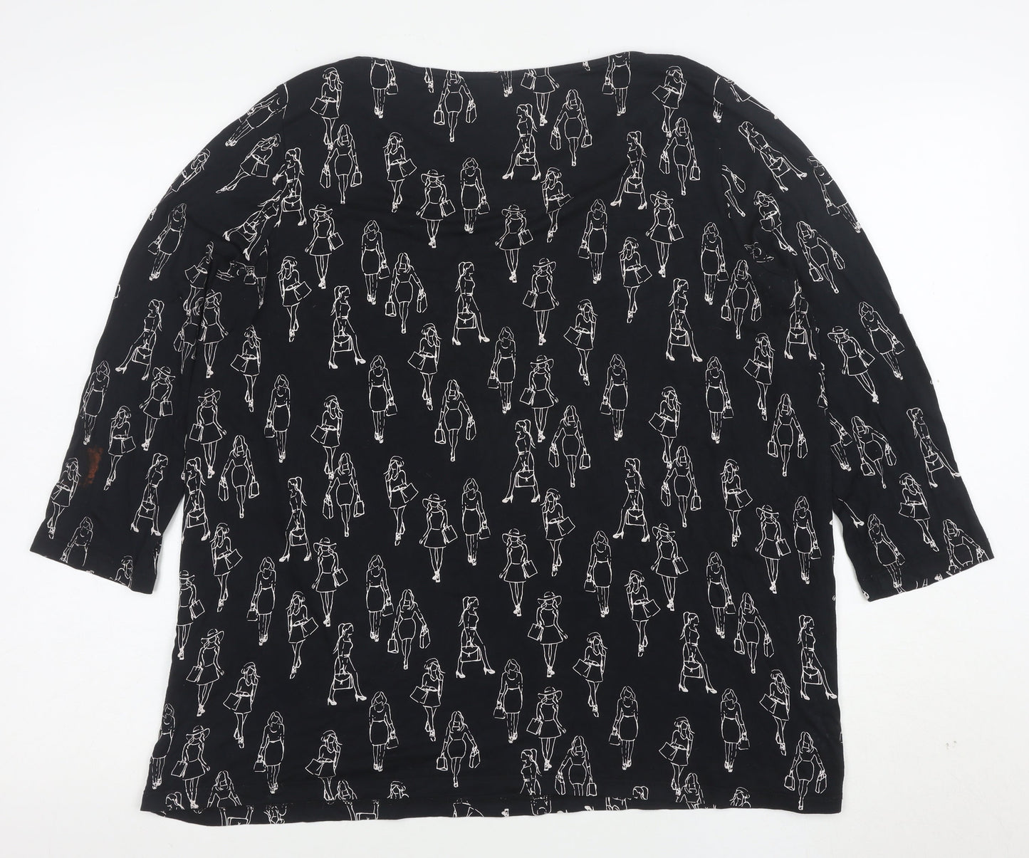 Tu Womens Black Art Print 3/4 Sleeve Jersey Top Size 14