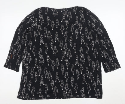 Tu Womens Black Art Print 3/4 Sleeve Jersey Top Size 14