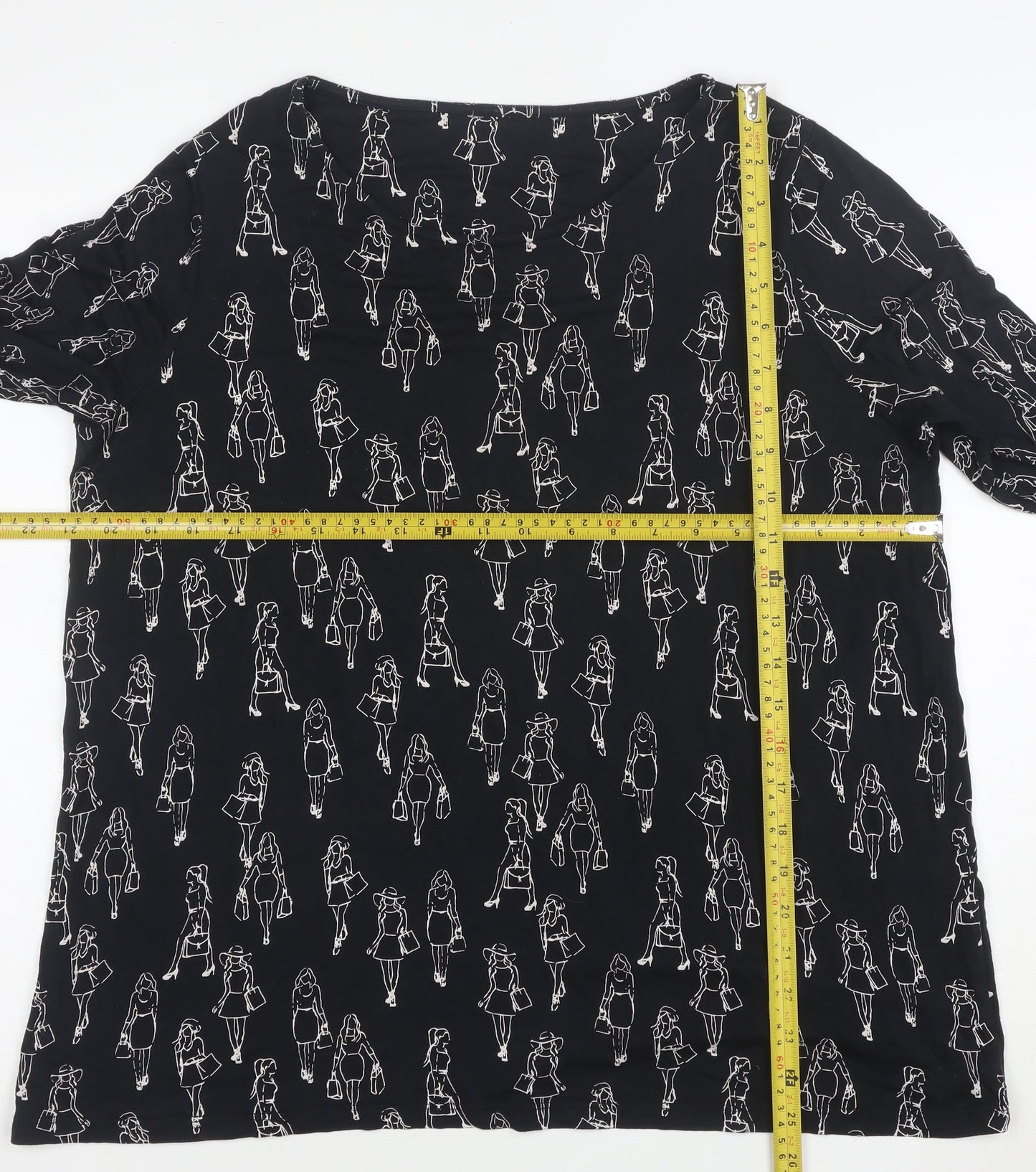 Tu Womens Black Art Print 3/4 Sleeve Jersey Top Size 14