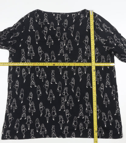 Tu Womens Black Art Print 3/4 Sleeve Jersey Top Size 14