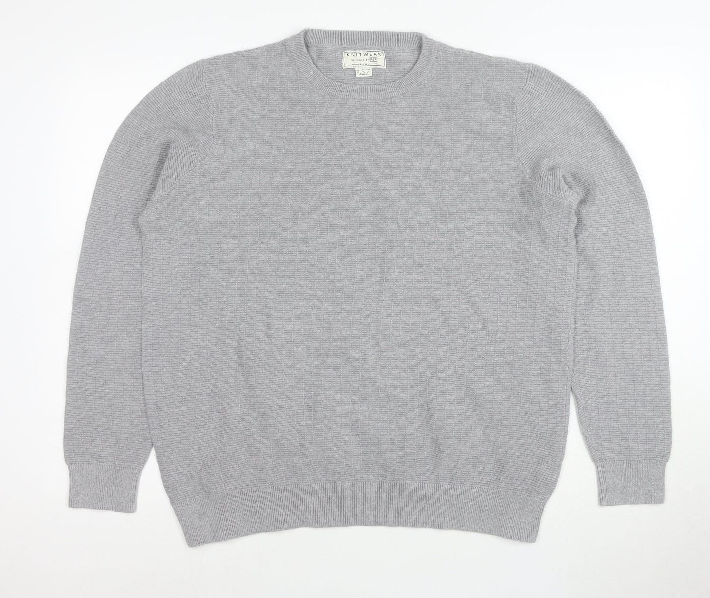 F&F Men’s Grey Cotton Knit Crew Neck Jumper XL