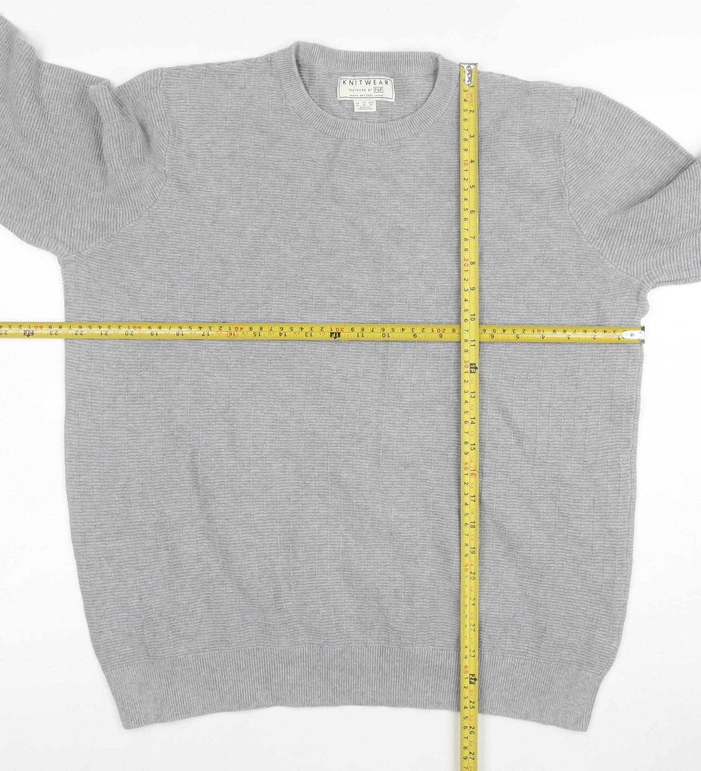 F&F Men’s Grey Cotton Knit Crew Neck Jumper XL