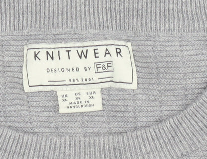 F&F Men’s Grey Cotton Knit Crew Neck Jumper XL