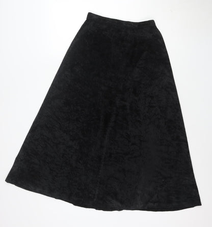 Topshop Womens Black Velvet A-Line Midi Skirt Size 12