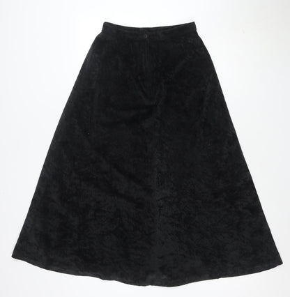 Topshop Womens Black Velvet A-Line Midi Skirt Size 12