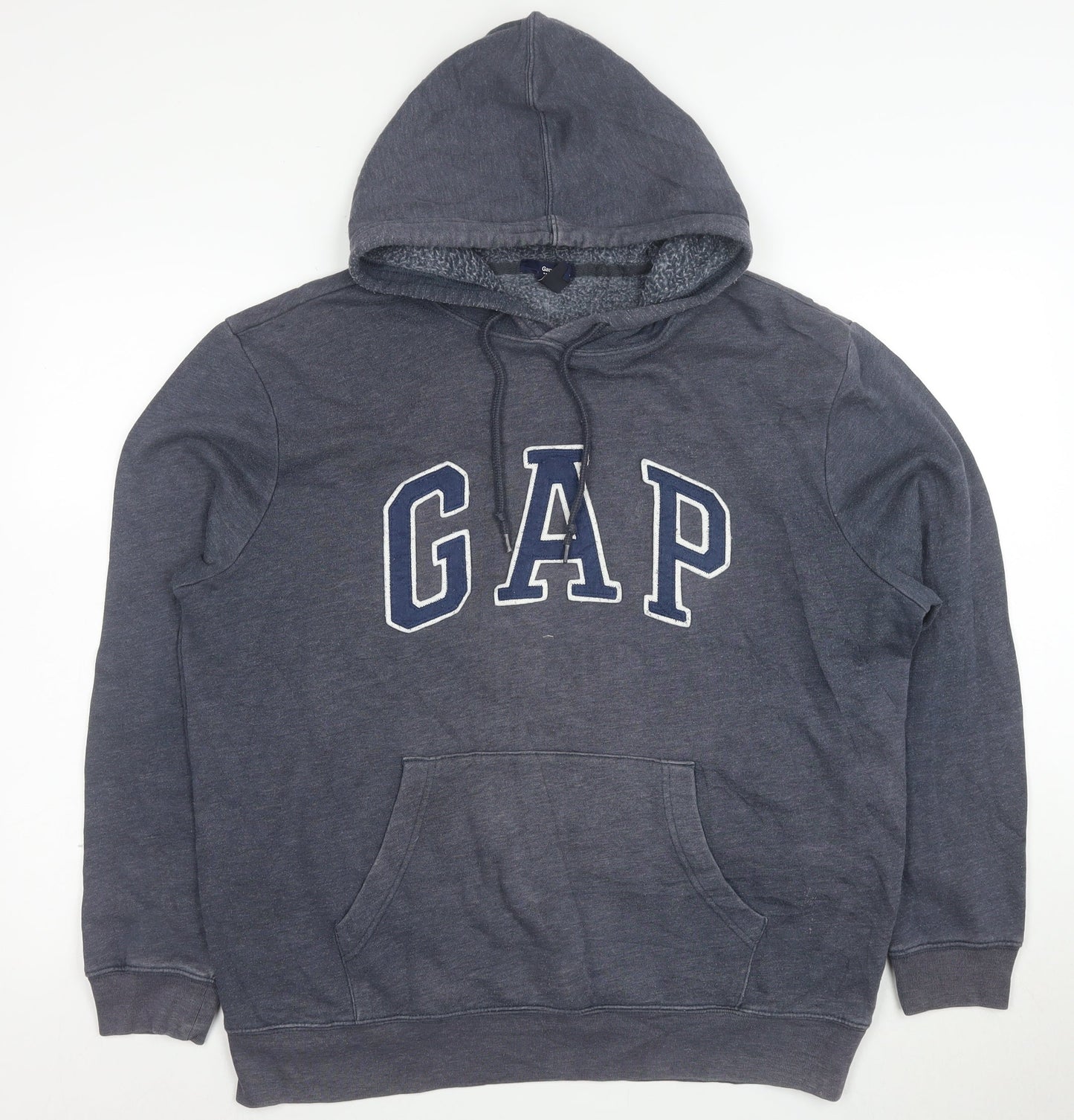 GAP Men's Grey Pullover Hoodie Size L Logo Fleece Sweatshirt