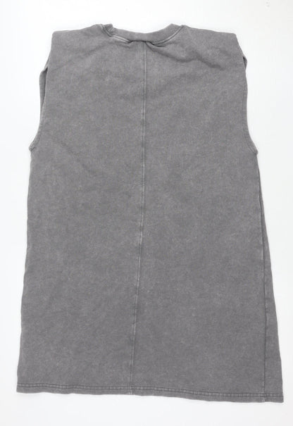 AC/DC Womens Grey Sleeveless T-Shirt Dress S Rock Studded Cotton