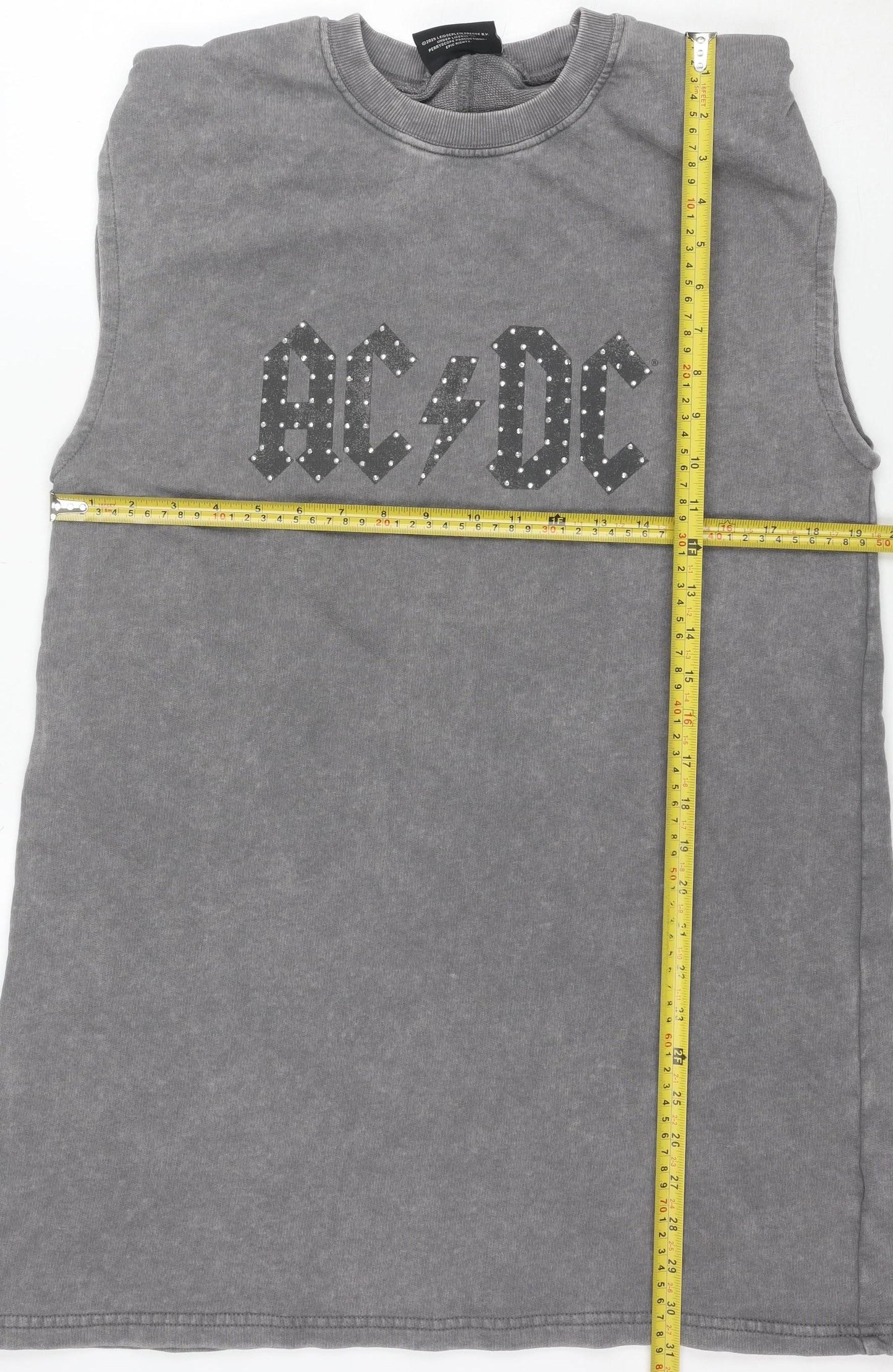 AC/DC Womens Grey Sleeveless T-Shirt Dress S Rock Studded Cotton