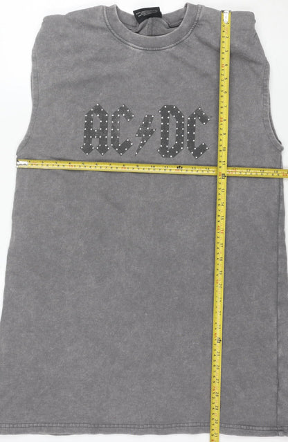 AC/DC Womens Grey Sleeveless T-Shirt Dress S Rock Studded Cotton