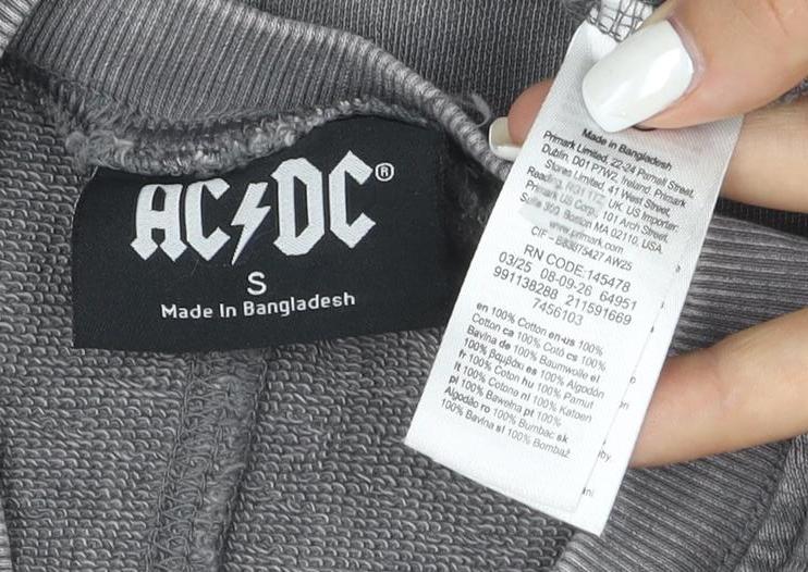 AC/DC Womens Grey Sleeveless T-Shirt Dress S Rock Studded Cotton