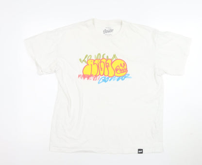 Pull&Bear Men's White Graphic Print T-Shirt Size S