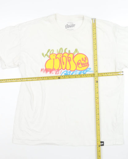 Pull&Bear Men's White Graphic Print T-Shirt Size S