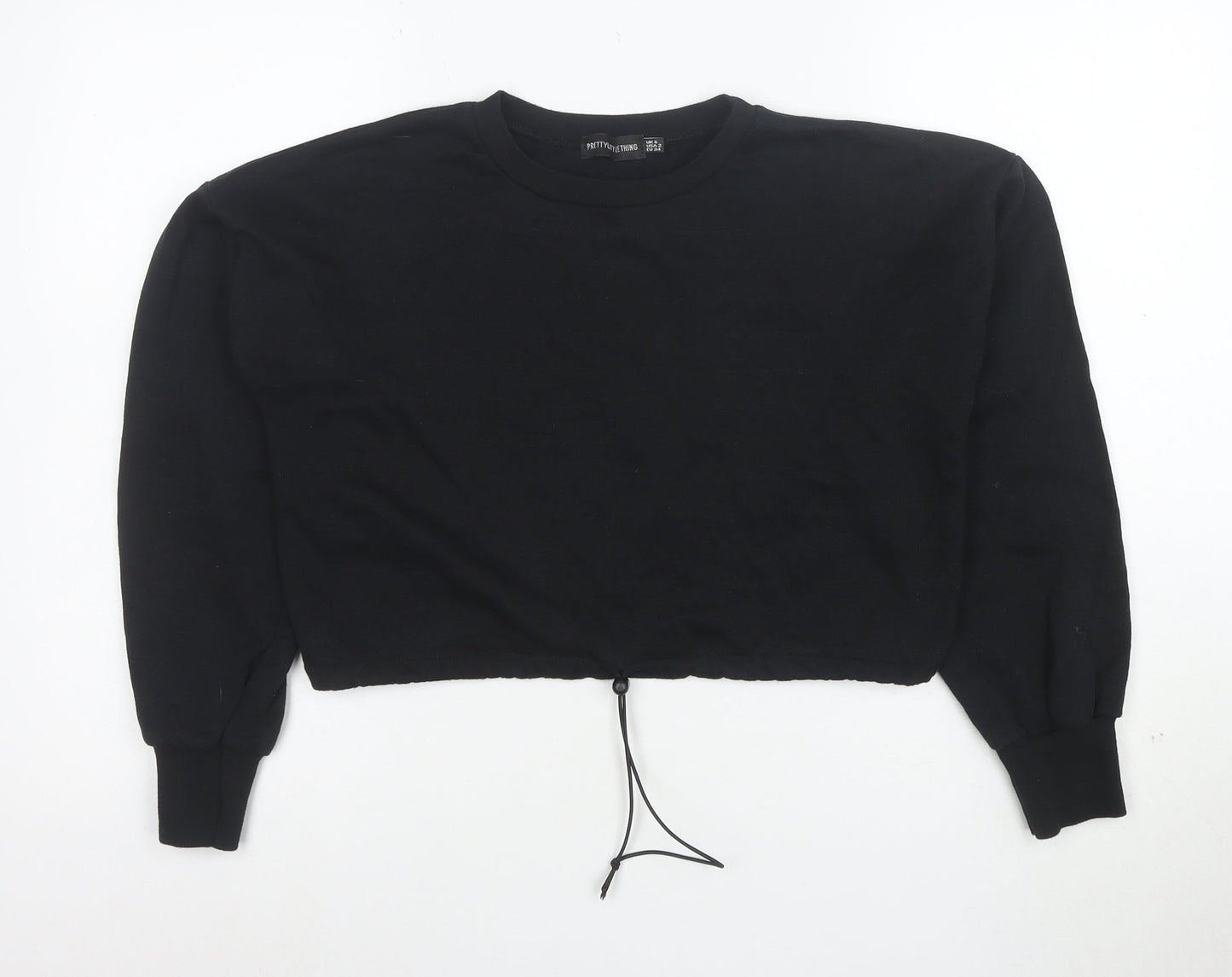 PrettyLittleThing Womens Black Size 8 Cropped Drawstring Sweatshirt