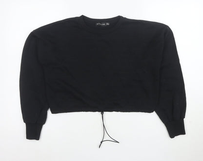 PrettyLittleThing Womens Black Size 8 Cropped Drawstring Sweatshirt