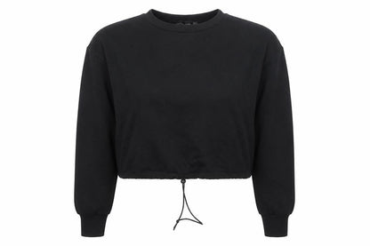 PRETTYLITTLETHING Womens Black Size 8 Cropped Drawstring Sweatshirt