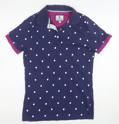 Hazy Blue Women's Navy Polka Dot Cotton Short Sleeve Polo Shirt Size 10