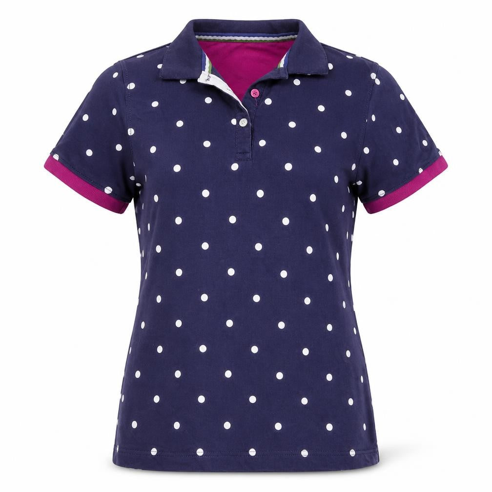 Hazy Blue Women's Navy Polka Dot Cotton Short Sleeve Polo Shirt Size 10