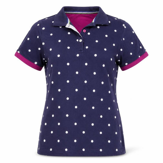 Hazy Blue Women's Navy Polka Dot Cotton Short Sleeve Polo Shirt Size 10