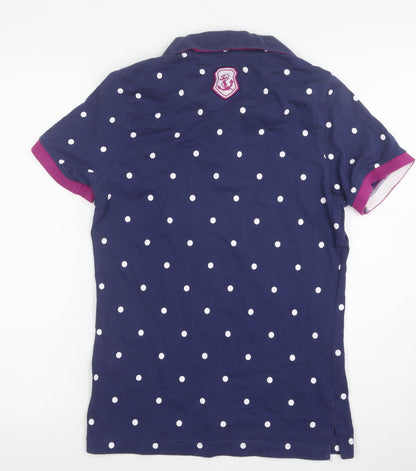 Hazy Blue Women's Navy Polka Dot Cotton Short Sleeve Polo Shirt Size 10