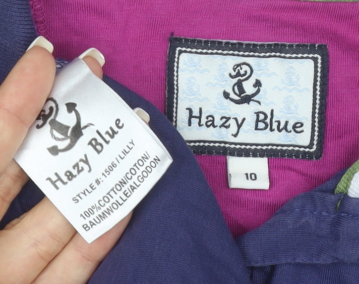 Hazy Blue Women's Navy Polka Dot Cotton Short Sleeve Polo Shirt Size 10