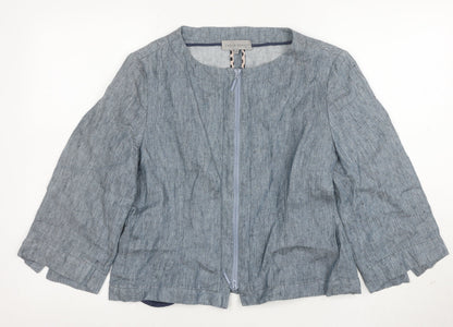 Evelin Brandt Women Blue Linen Suit Jacket Size 10 Short Sleeve