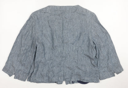 Evelin Brandt Women Blue Linen Suit Jacket Size 10 Short Sleeve