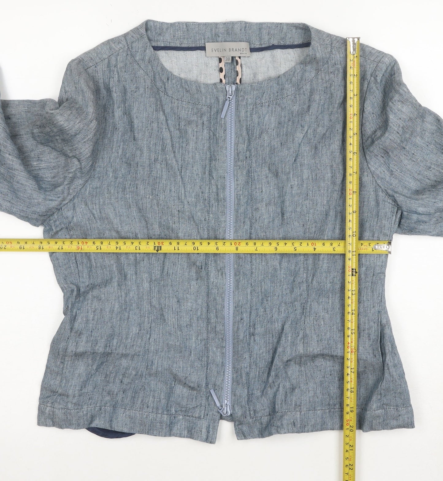 Evelin Brandt Women Blue Linen Suit Jacket Size 10 Short Sleeve