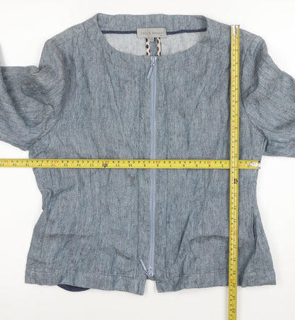 Evelin Brandt Women Blue Linen Suit Jacket Size 10 Short Sleeve