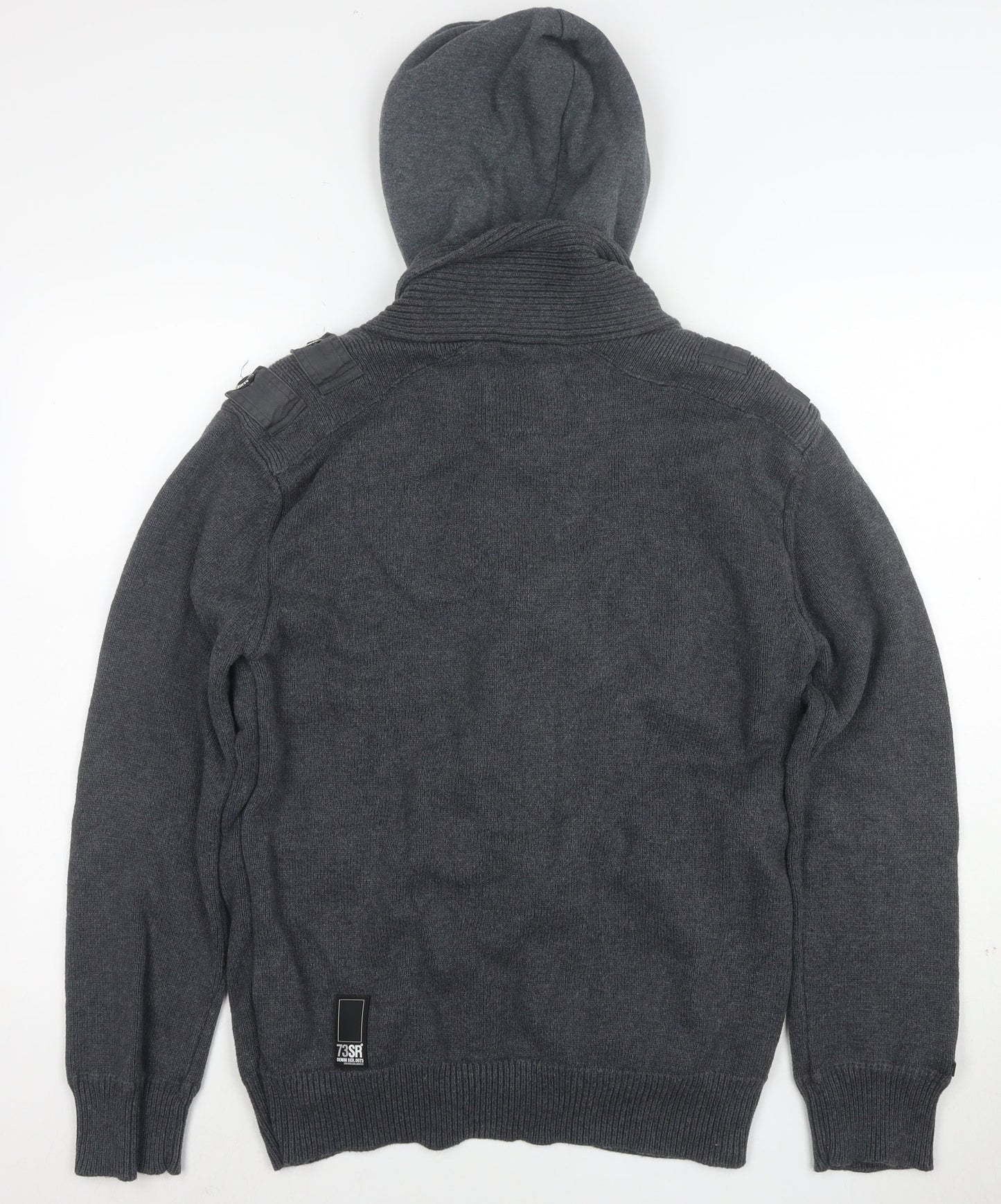 DNM:73 Men's Grey Hooded Knit Bomber Jacket Size L
