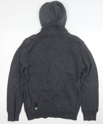 DNM:73 Men's Grey Hooded Knit Bomber Jacket Size L