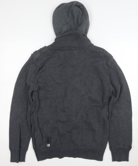 DNM:73 Men's Grey Hooded Knit Bomber Jacket Size L