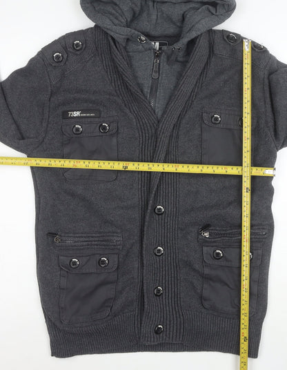 DNM:73 Men's Grey Hooded Knit Bomber Jacket Size L