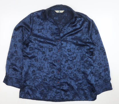 New Look Women's Blue Floral Satin Button-Up Shirt UK 16
