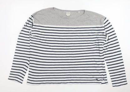 Jack Wills Womens Grey Striped Long Sleeve Cotton T-Shirt UK12