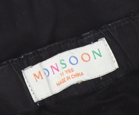 Monsoon Boys Black Cargo Trousers 11 Years Elastic Waist Cotton Blend