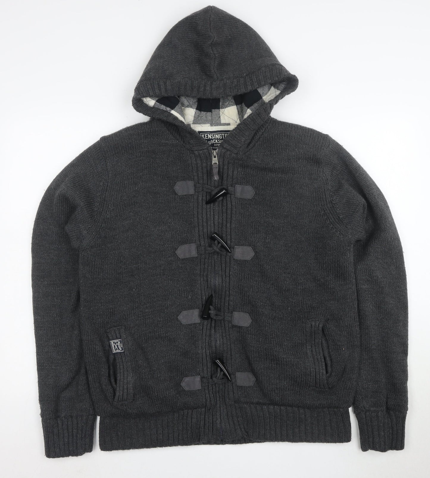 Kensington Dockside Men's Grey Hooded Duffle Jacket Size L Wool Blend
