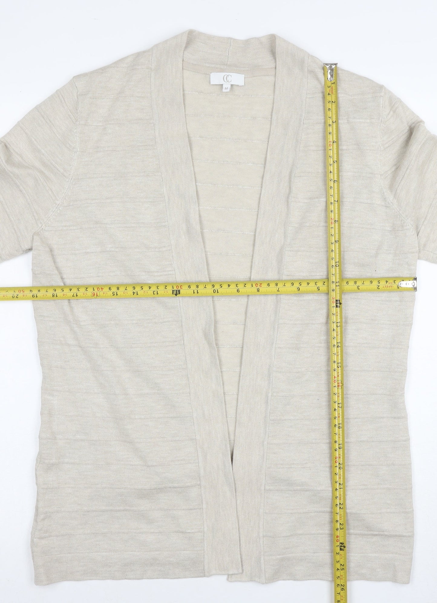CC Women Beige Open Long Sleeve Cardigan Medium Knit Lightweight